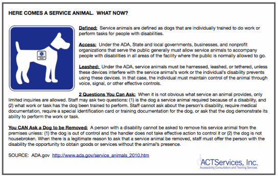Ada Compliance Service Animals The ada does not recognize dogs who solely provide emotional support or comfort as service animals. accessibility consultation and training services for ada compliance